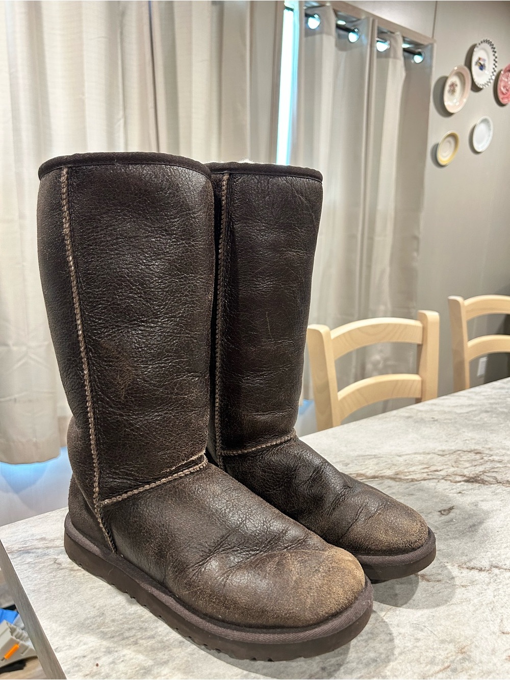 Ugg Classic Tall Bomber Brown Leather Winter Boots